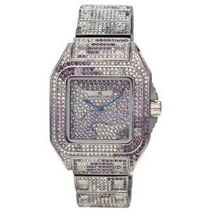 54mm Montres Carlo Men Rapper Hip Hop Luxury Silver Purple Stones Clubbing Watch